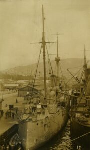 HMS Pyramus in harbour Hobart 1914